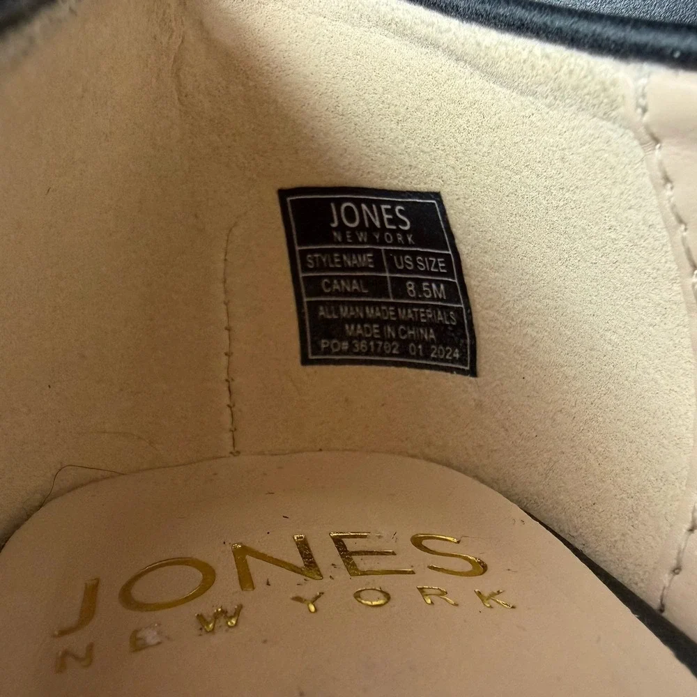 Jones New York Women's Chunky Block Heels Black Gold Metal Heel Accent Size‎ 8.5